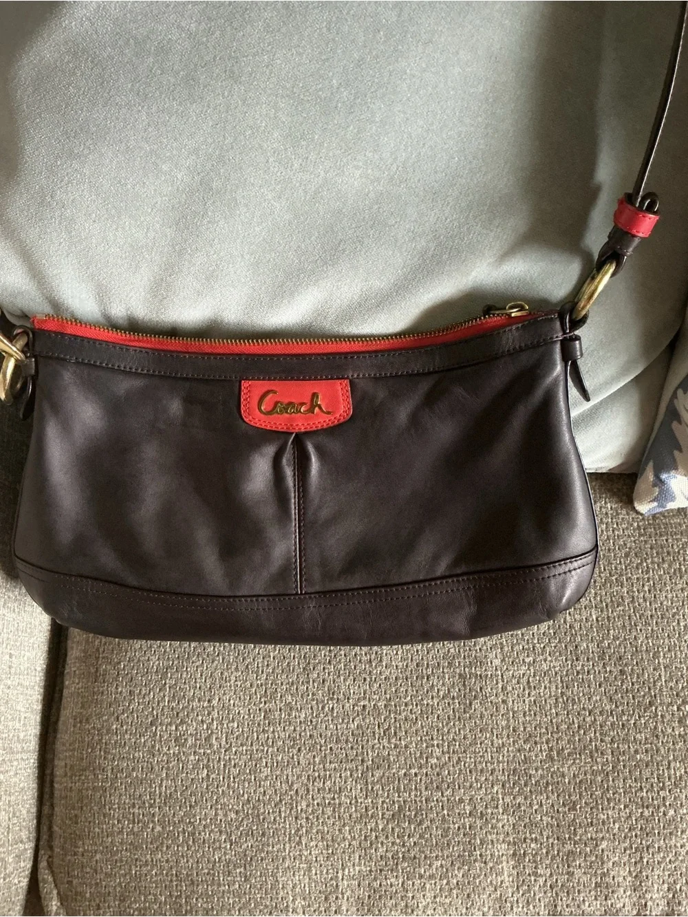 Coach black Leather Crossbody with orange Accents